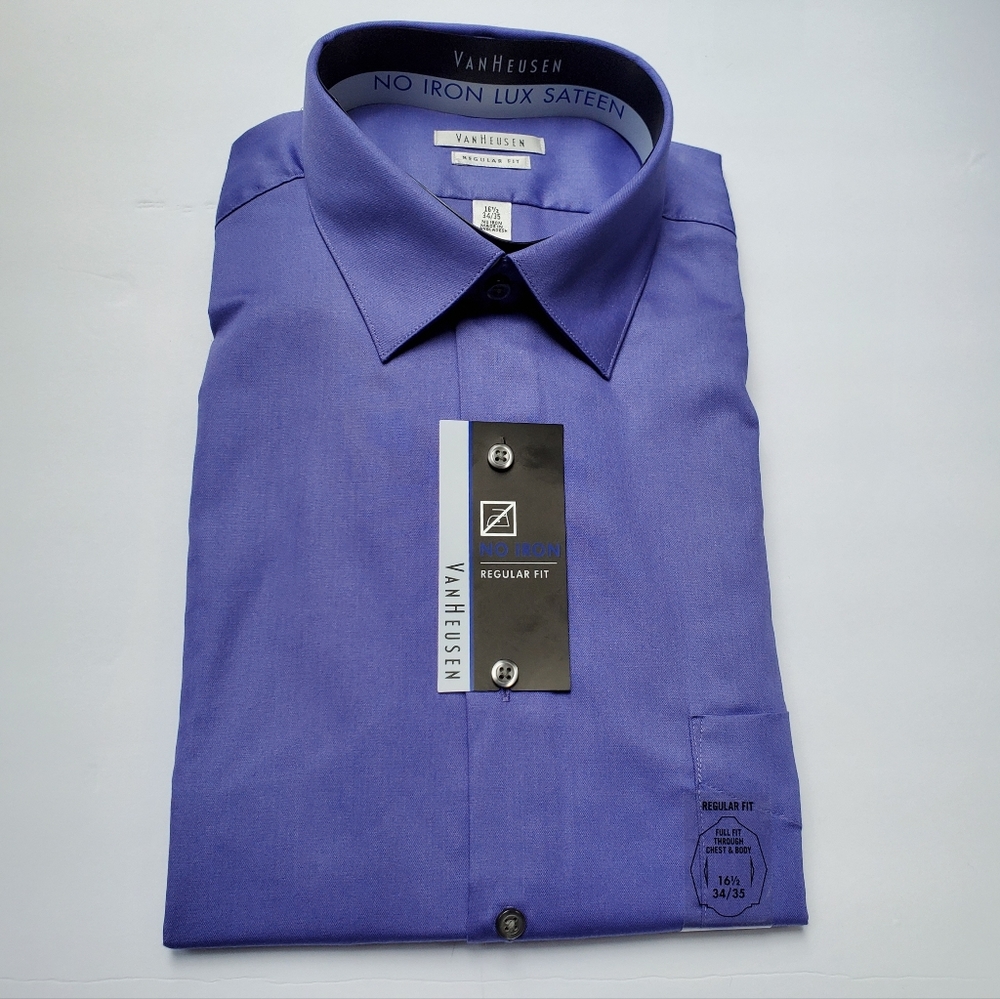 Van Heusen Men's button up purple no iron dress shirt size 16 1/2  regular fit
